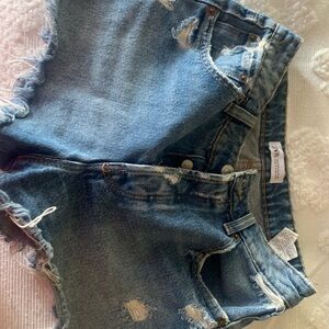 Zara Blue Jean Shorts Distressed Raw Hem